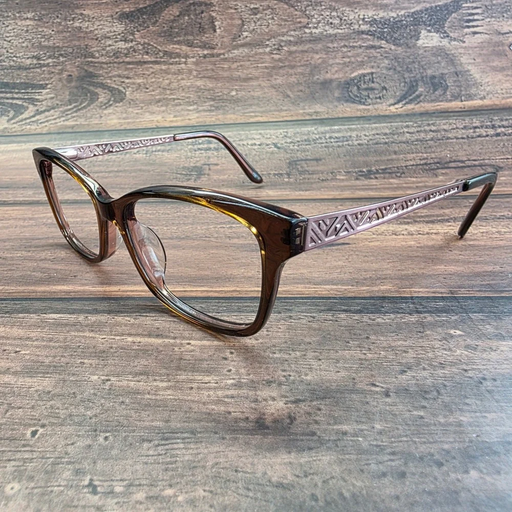 Gloria Vanderbilt 2002 Brown Cat Eye Eyeglasses Zyloware 183 Rose Gold Temples